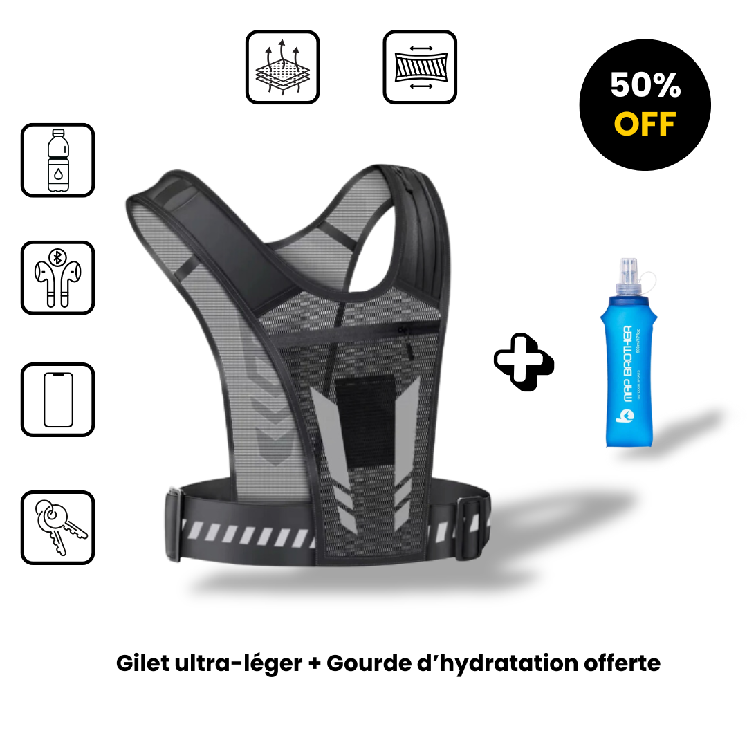 Gilet de course ultra-léger et réfléchissant - PacePro + Gourde d’hydratation (Gratuite)